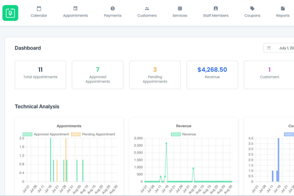 BookingPress Review: Streamlining Your Booking Service with Ease 3 BookingPress Dashboard